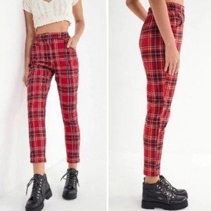 Urban Outfitters Plaid Pants M Red Black Tartan Tapered Punk Skater Goth